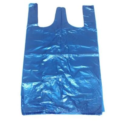 Bolsas de plástico de transporte de tipo chaleco azul OEM 0.03 mm de grosor Bolsas de plástico grandes de comestibles