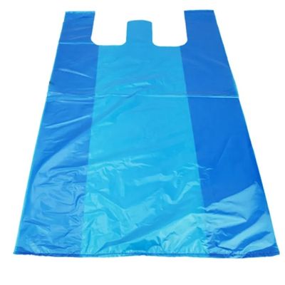 Bolsas de plástico de transporte de tipo chaleco azul OEM 0.03 mm de grosor Bolsas de plástico grandes de comestibles